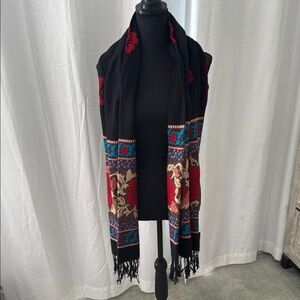 Elegant Black and Red Floral Scarf